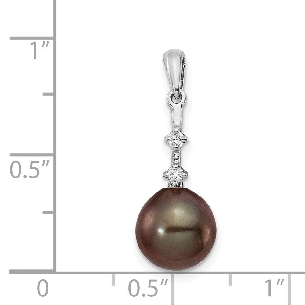 14k White Gold 9mm Black Teardrop Saltwater Cultured Pearl & Diamond Pendant