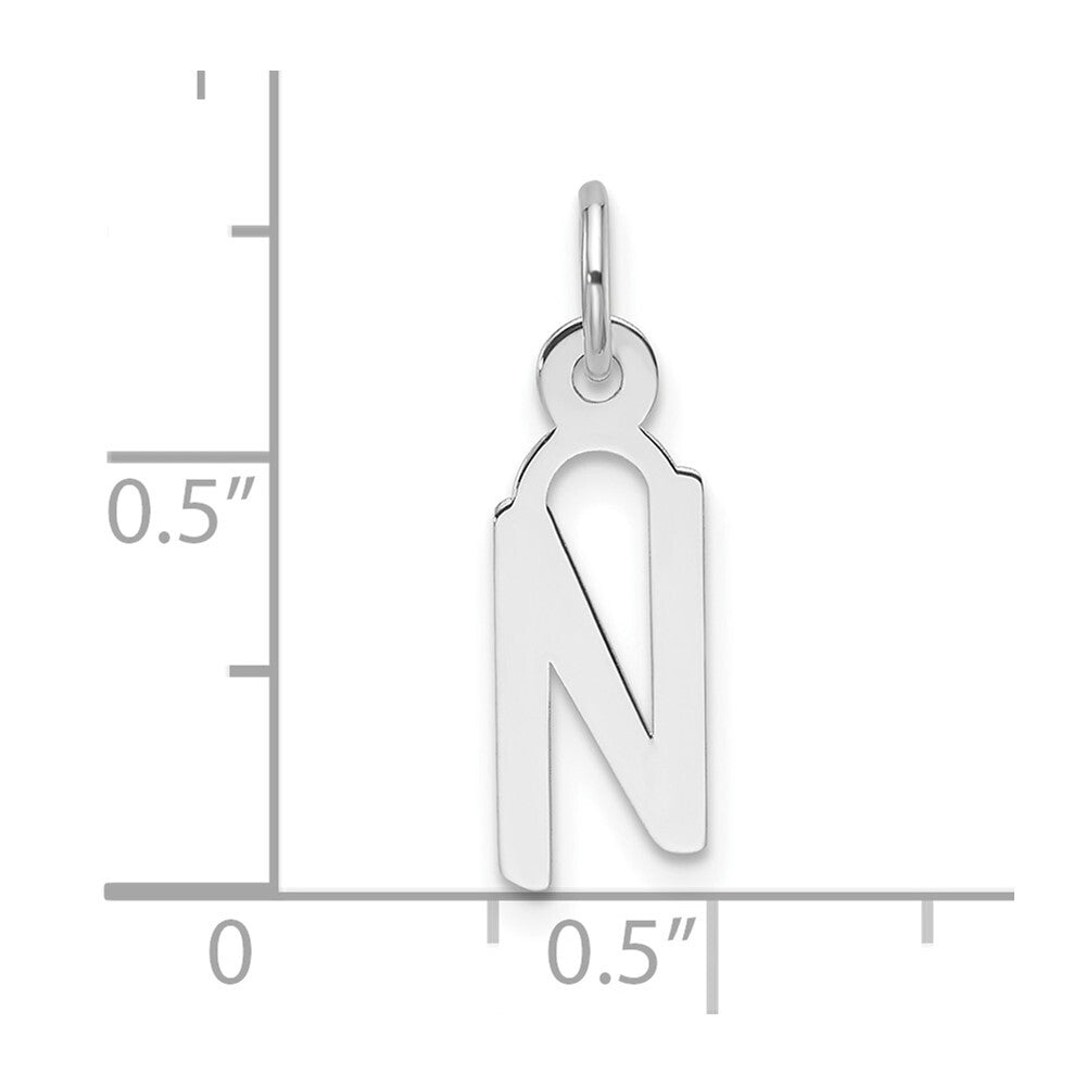 14k White Gold Slanted Block Letter N Initial Charm Pendant for Women