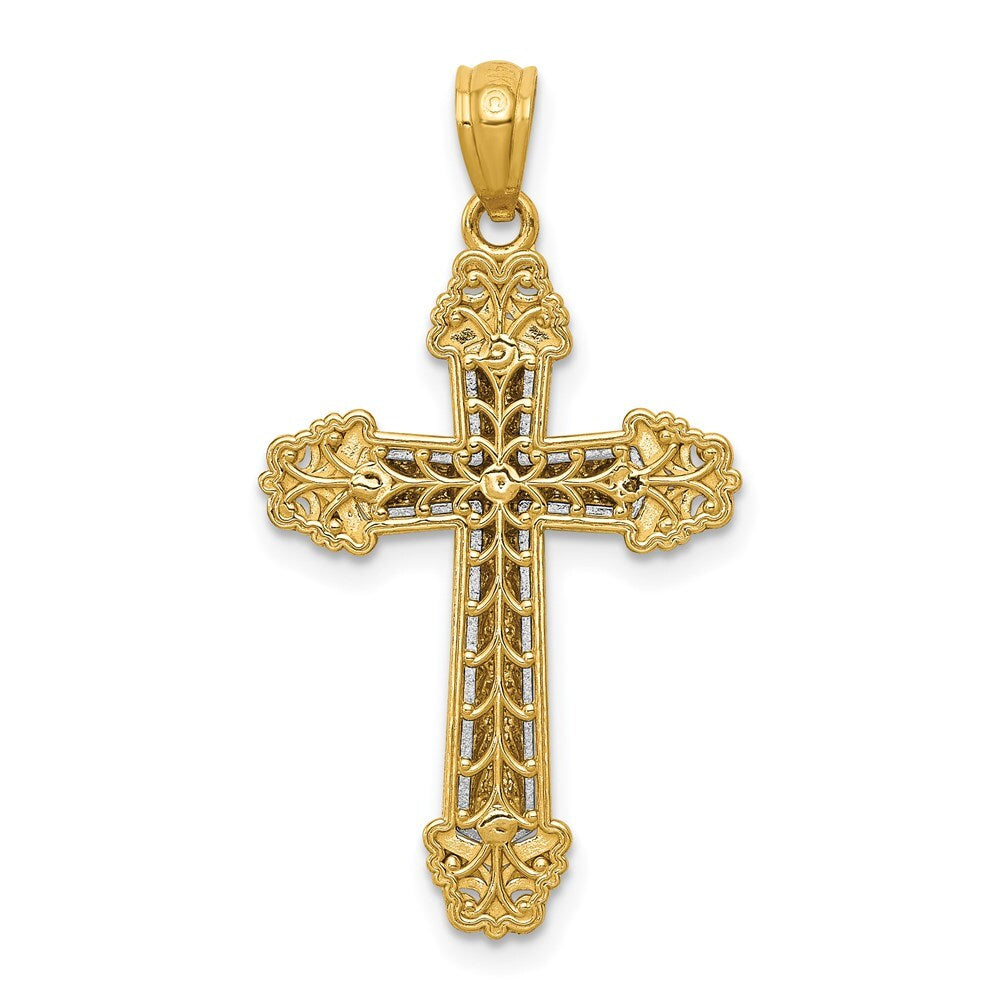 14k Two-tone Gold Polished Cross Pendant for Women