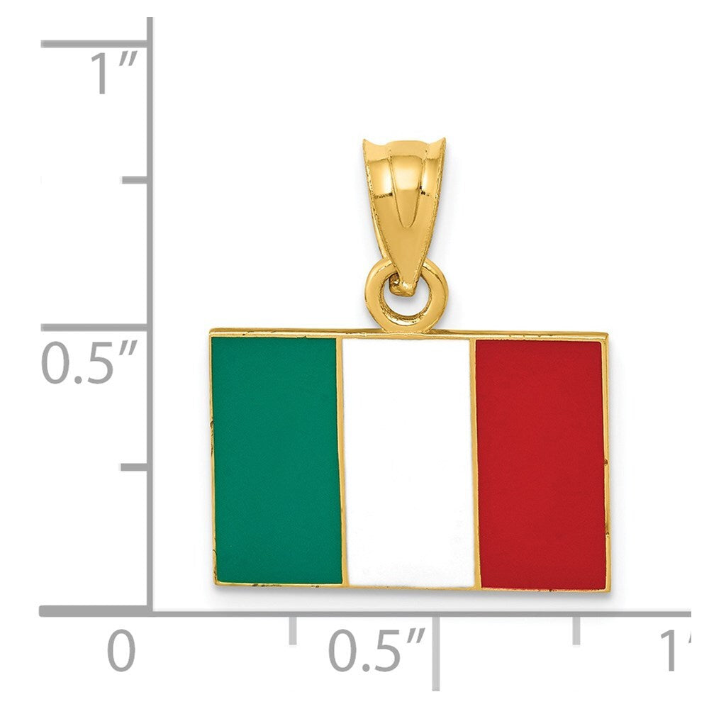 14k Yellow Gold Solid Enameled Italy Flag Pendant for Women