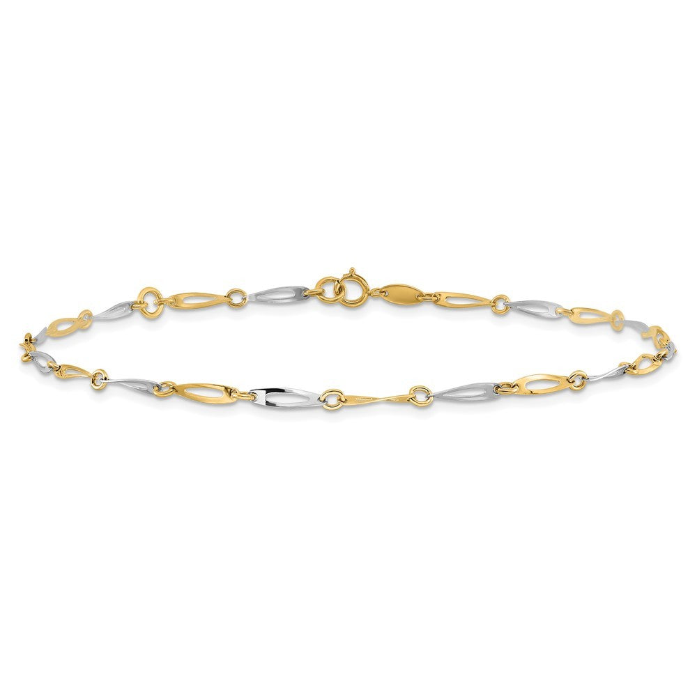 14k Two-Tone Polished Oval Twist Link 10" Anklet
