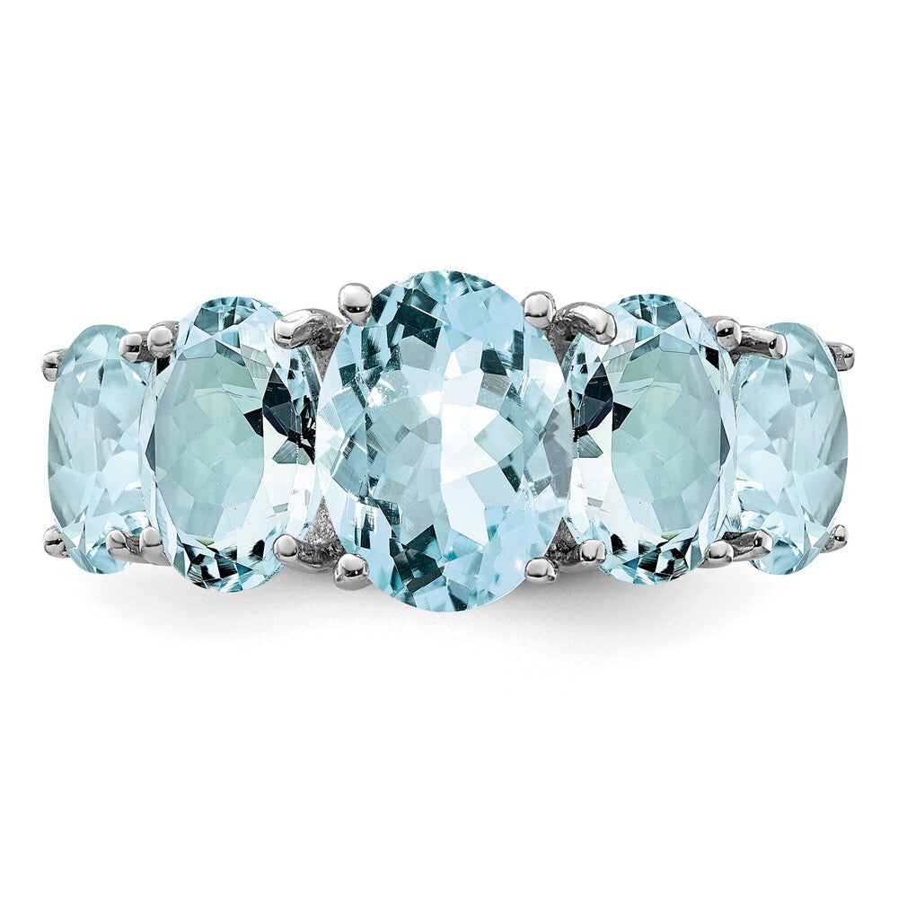 Sterling Silver Rhodium Aqua Ring Size 6