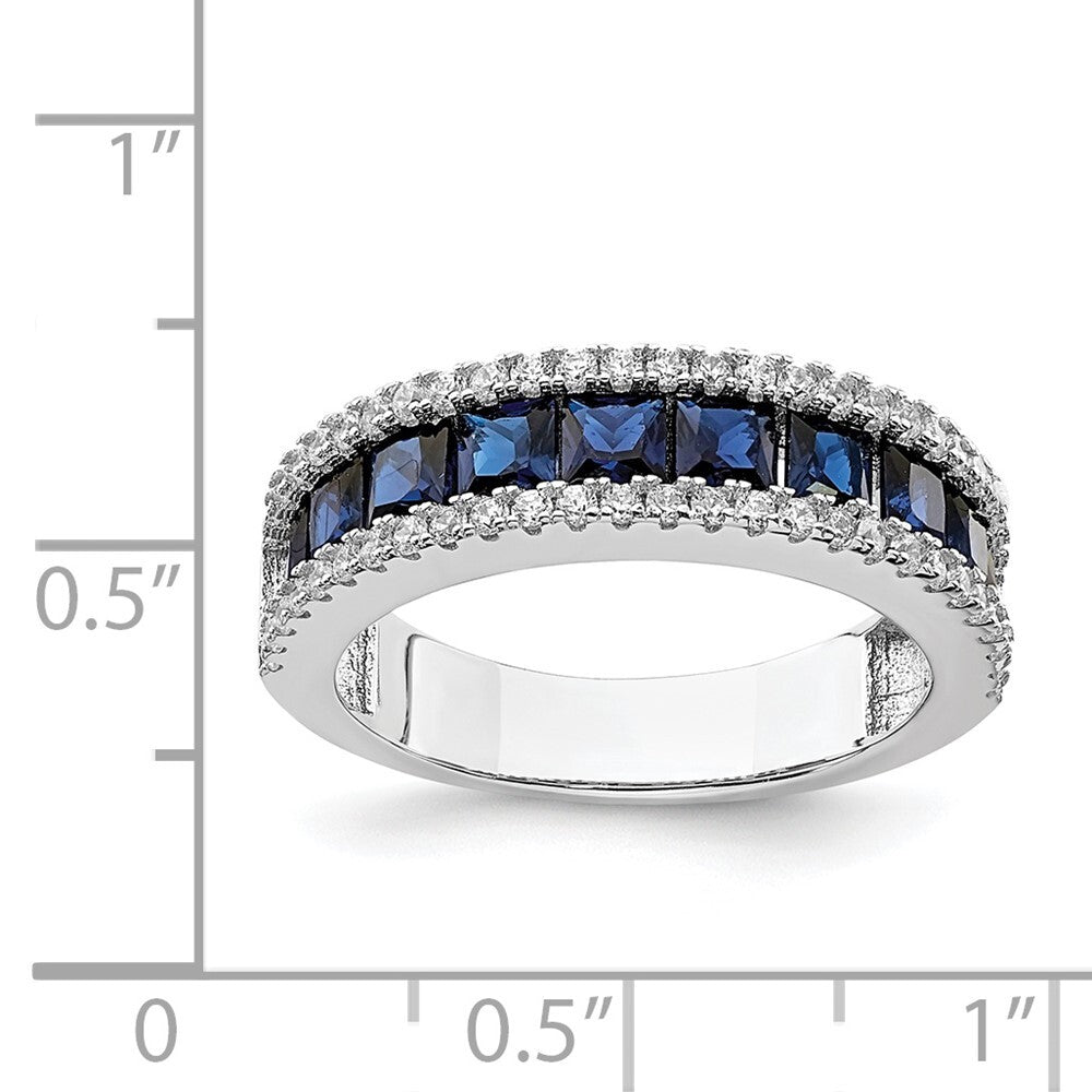 Sterling Silver Rhodium-plated Lab Cr Blue Spinel & Cubic Zirconia Ring Size 7