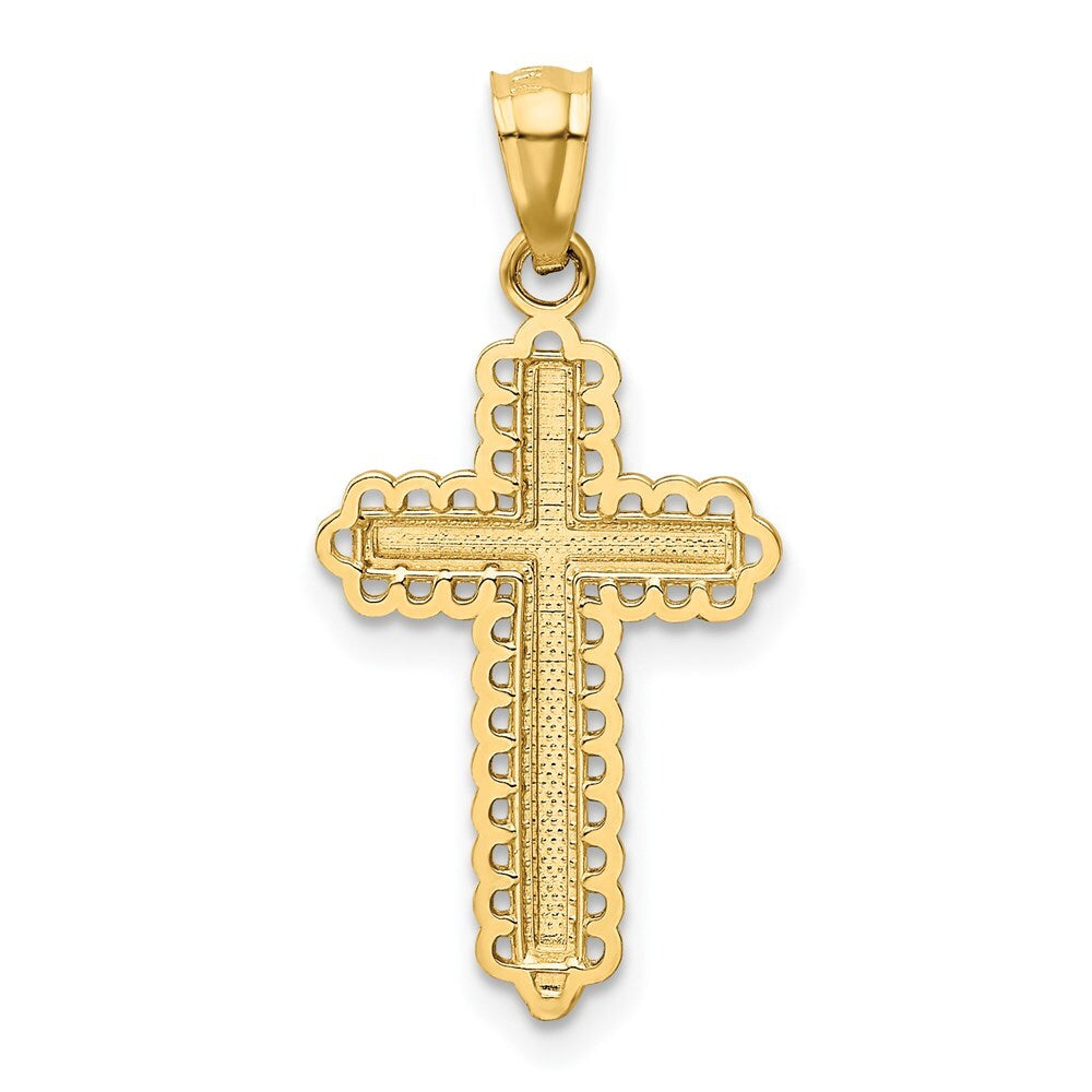 14k Yellow Gold Rhodium Diamond Cut Cross Pendant for Women