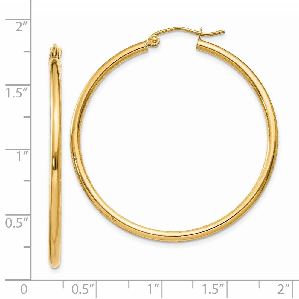 14k Yellow Gold Polished 2x40mm Tube Hoop Earrings