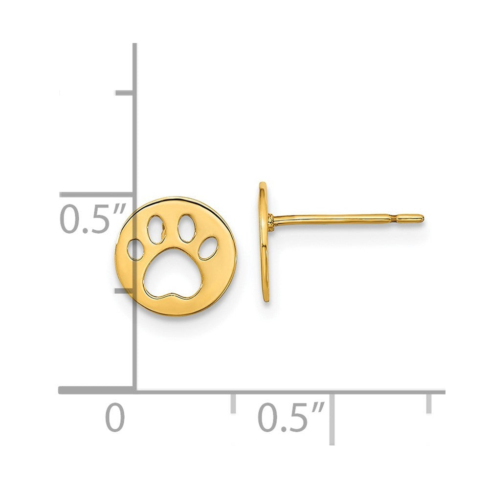 14k Yellow Gold Kids Pawprint Earrings
