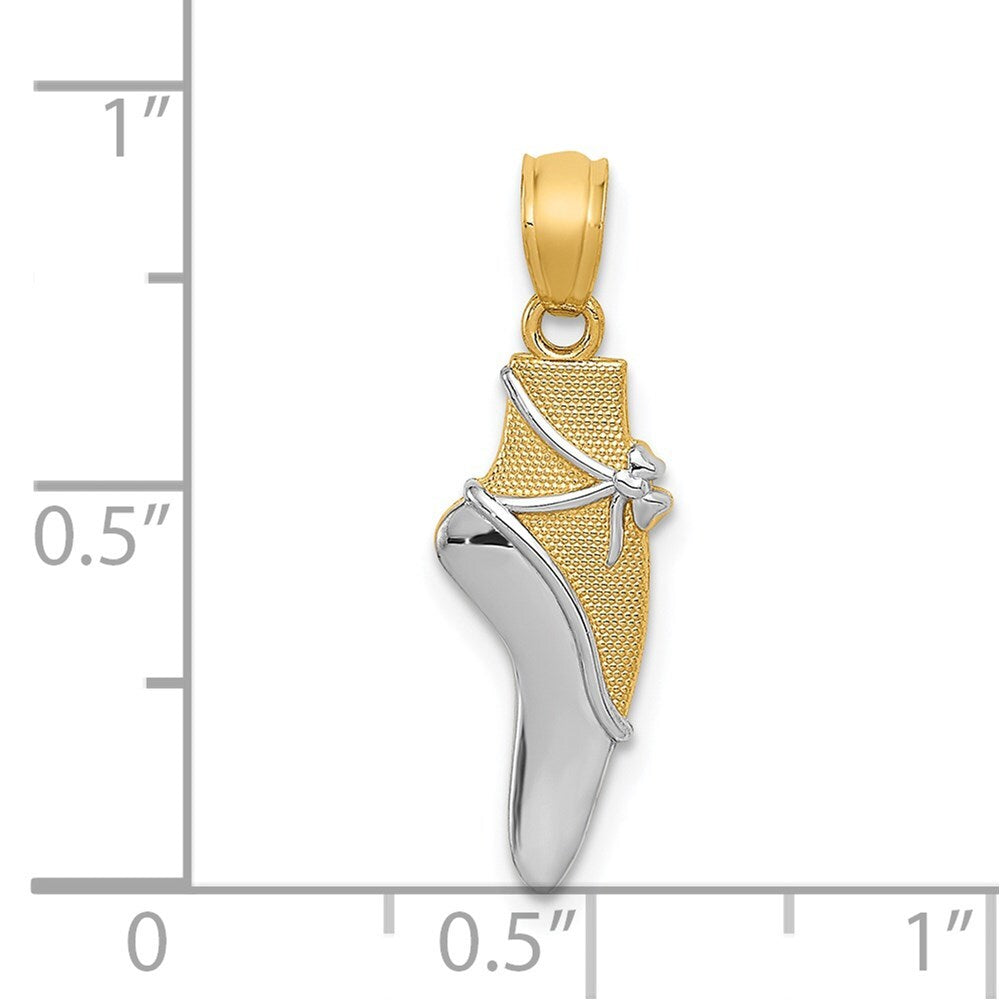 14k Yellow Gold Rhodium Ballet Shoe Pendant for Women