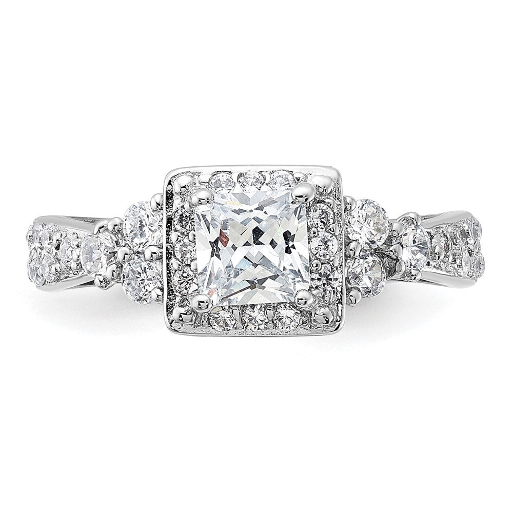 Sterling Silver Rhodium-plated Square Cubic Zirconia Ring Size 7