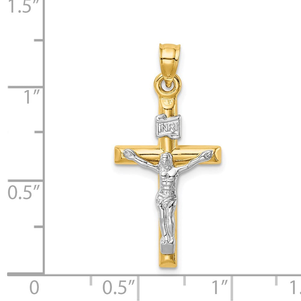 14k Two-tone Gold Hollow Crucifix Pendant for Women