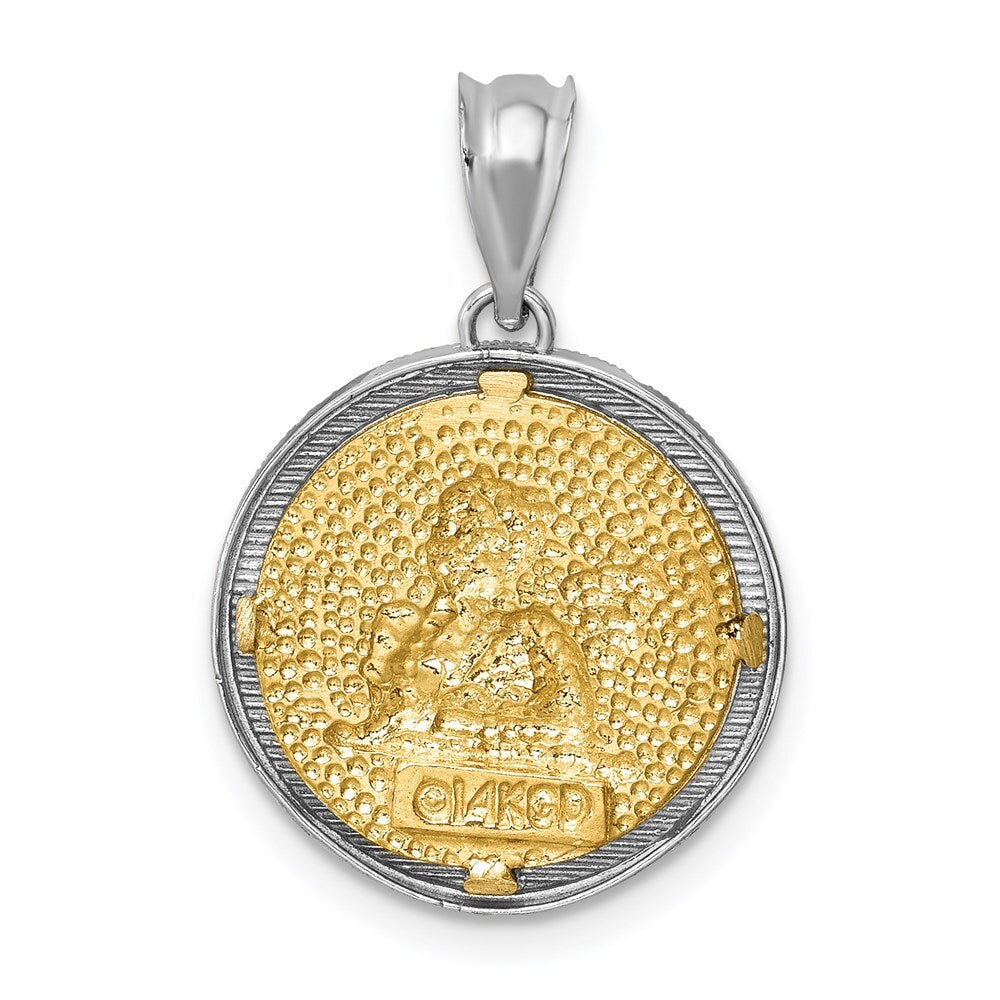 14k Two-tone Gold Polished & Diamond-cut Bezel Angel Pendant for Women