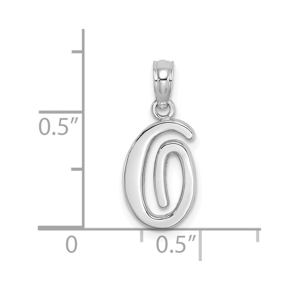 14K White White Gold Script Letter O Initial Pendant