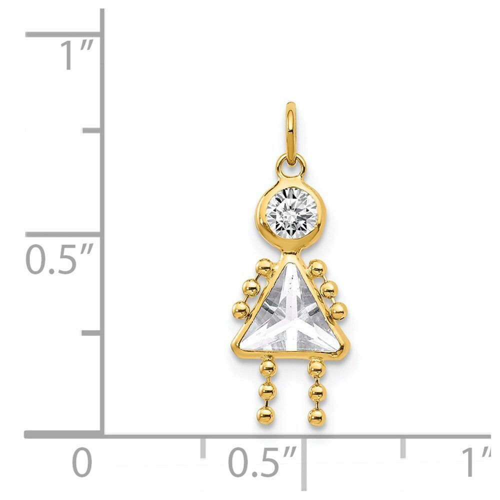 14k Yellow Gold April Girl Birthstone Charm Pendant for Women