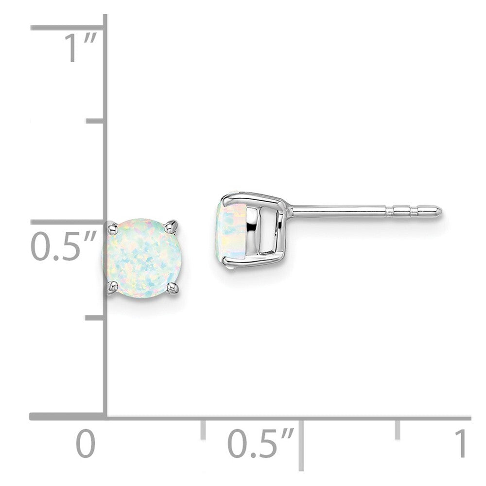 14k White Gold Round Created Opal Stud Earrings Gift for Women