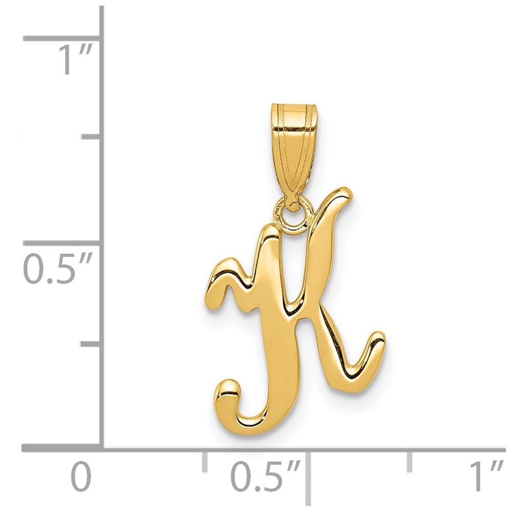 14k Yellow Gold Script Letter K Initial Pendant for Women