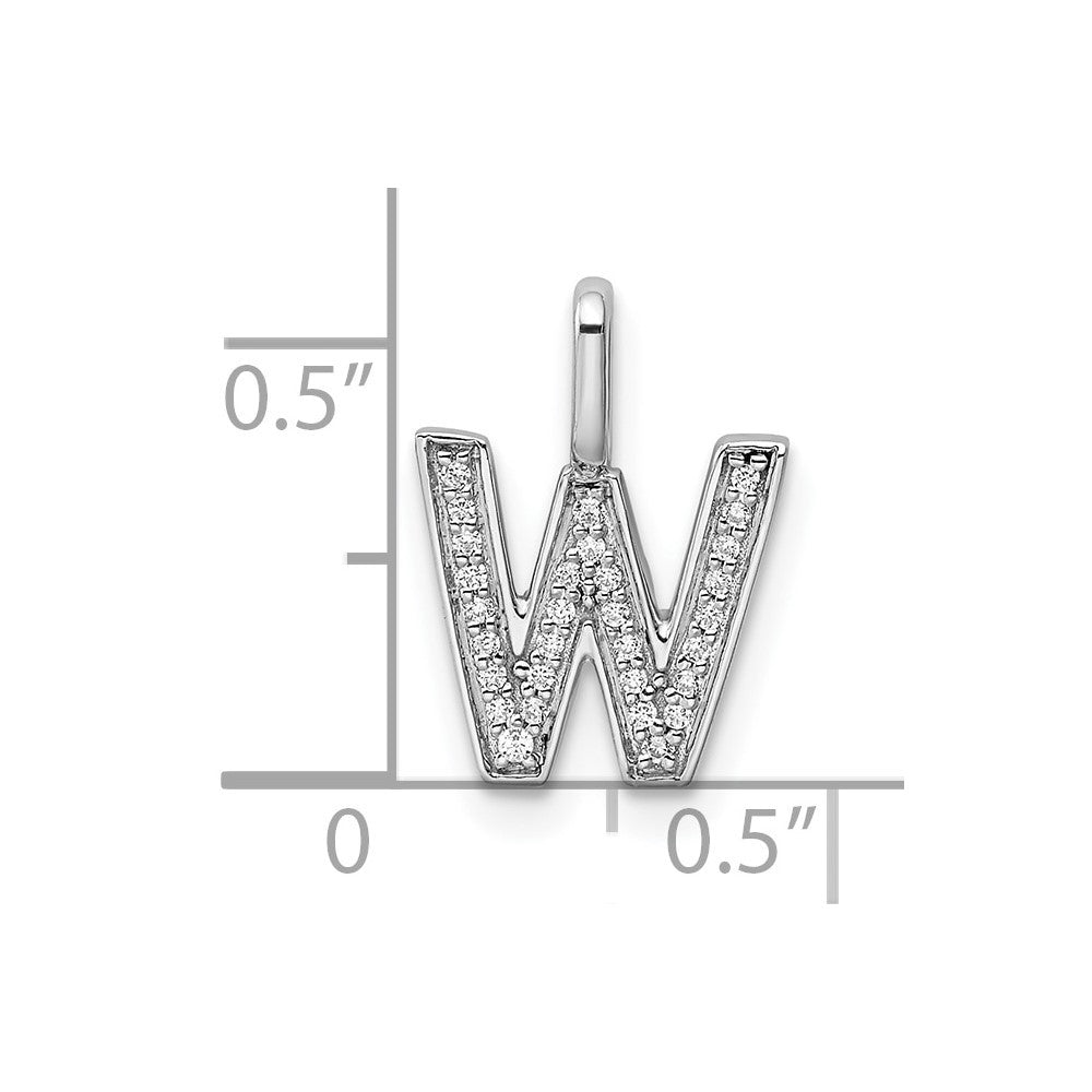 14k White Gold Diamond Letter W Initial Pendant