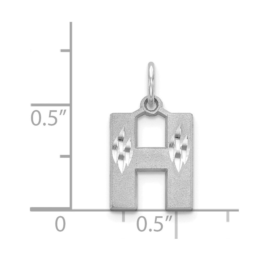14k White Gold Satin Diamond-cut Letter H Initial Charm Pendant for Women
