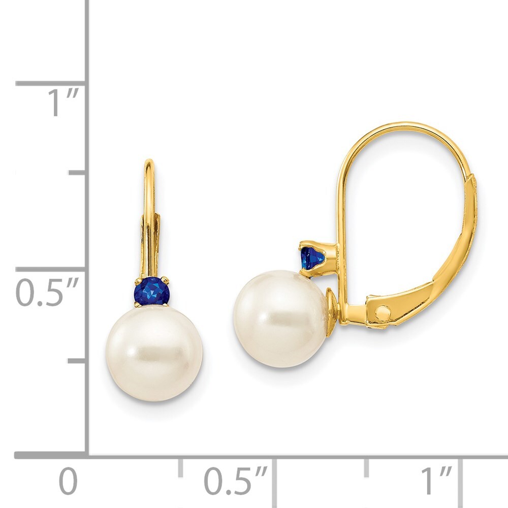 14k Yellow Gold 6-6.5mm FW Cultured Pearl Sapphire Leverback Earrings