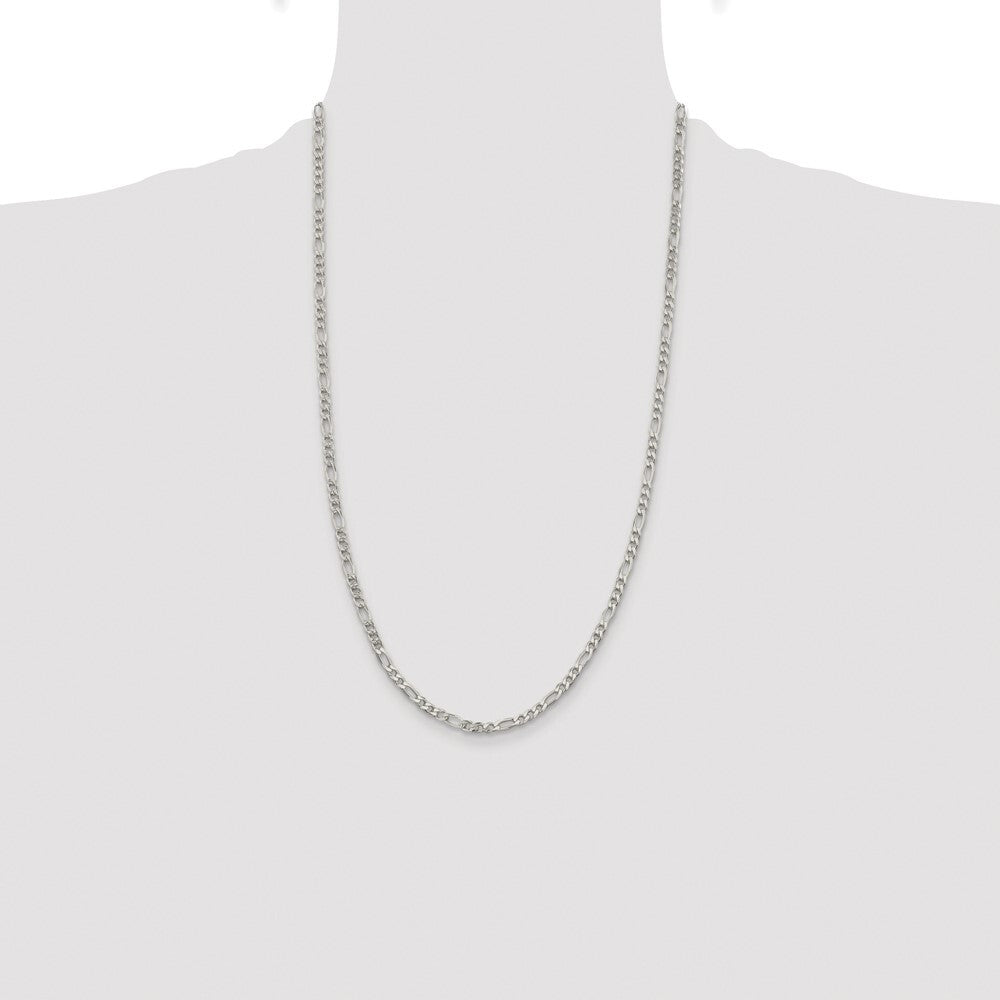 Sterling Silver Rhodium-plated 4mm Pav� Flat Figaro Chain