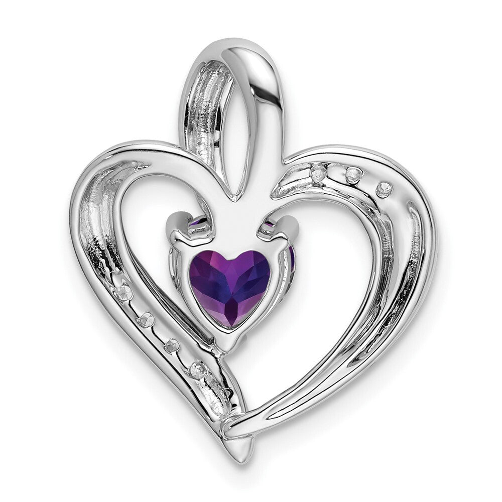 14k White Gold Amethyst and Diamond Heart Pendant for Women