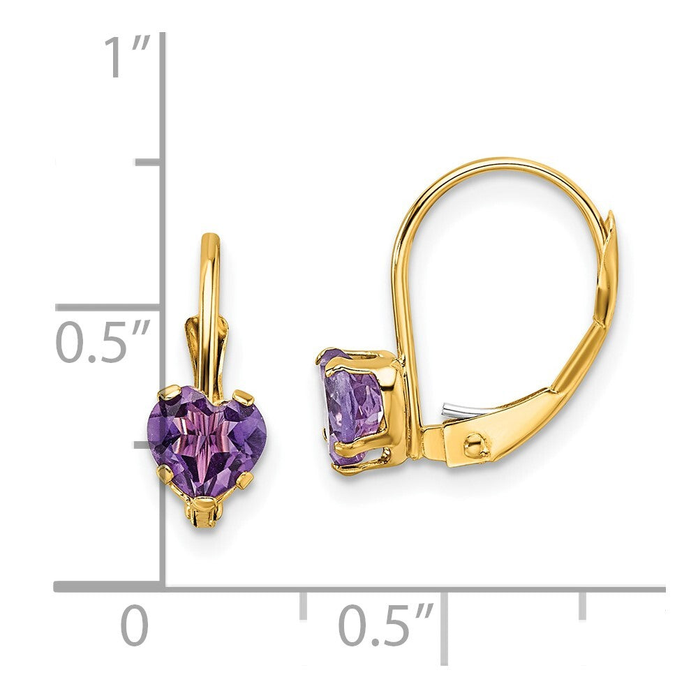 14k Yellow Gold 5mm Heart Amethyst Leverback Earrings Gift for Women