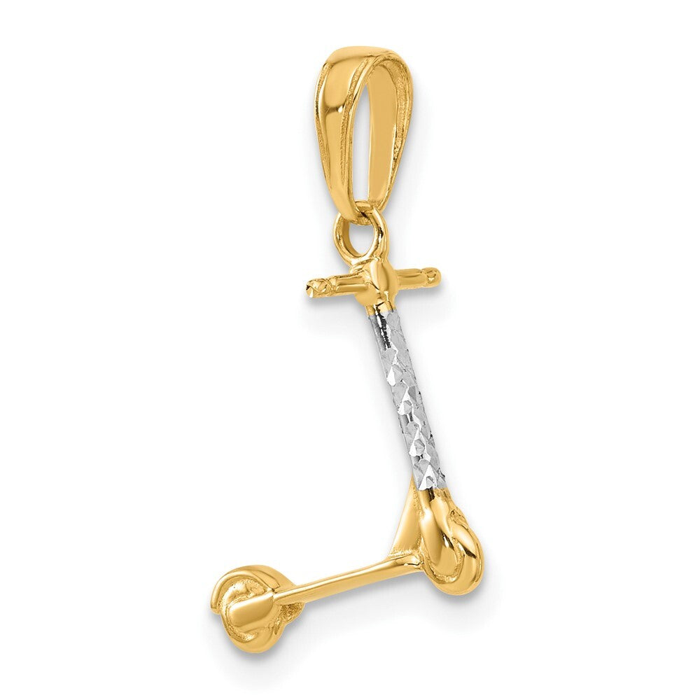 14k Yellow Gold and White Rhodium Diamond-Cut 3D Scooter Pendant for Women
