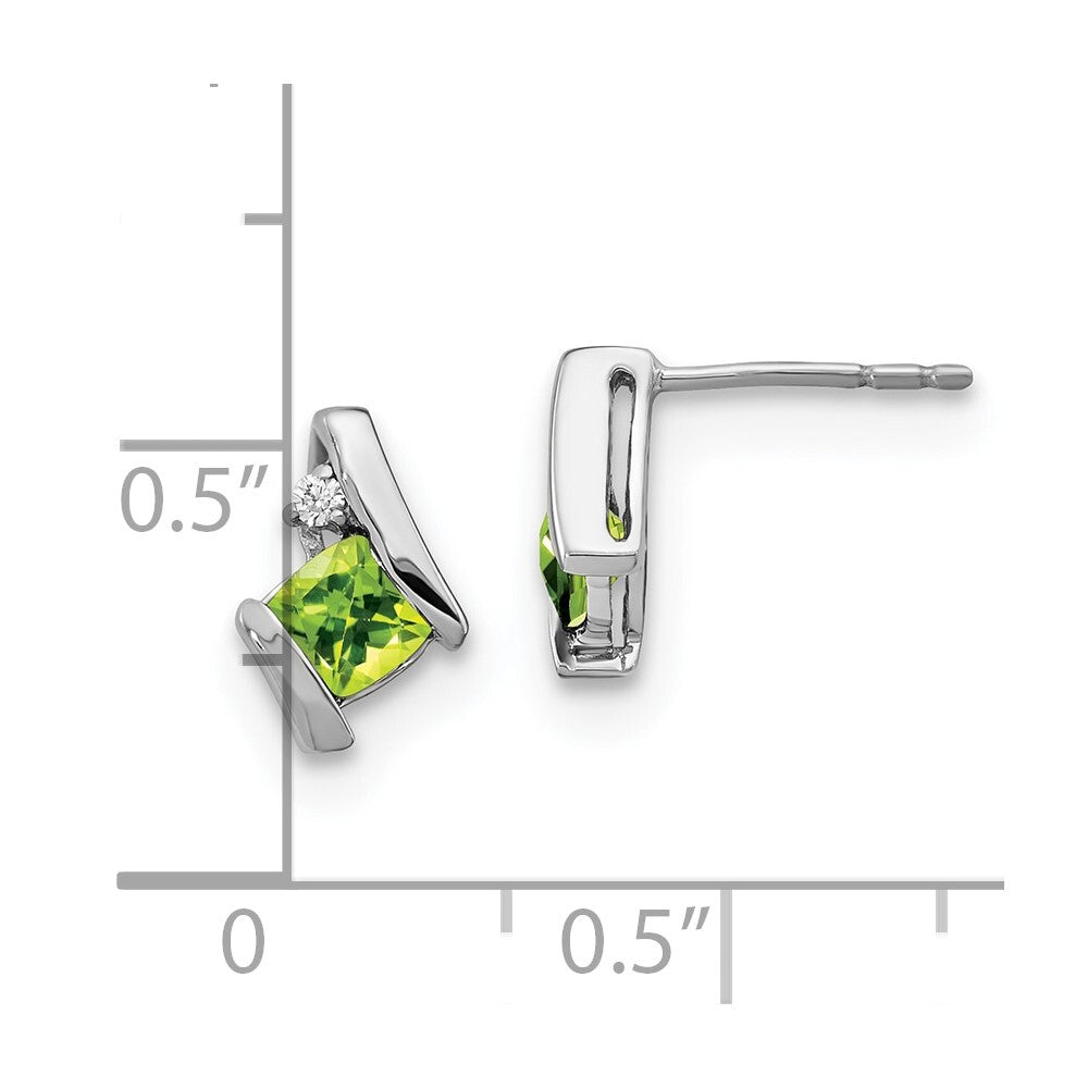 14K White Gold Cushion Peridot and Diamond Stud Earrings Gift for Women