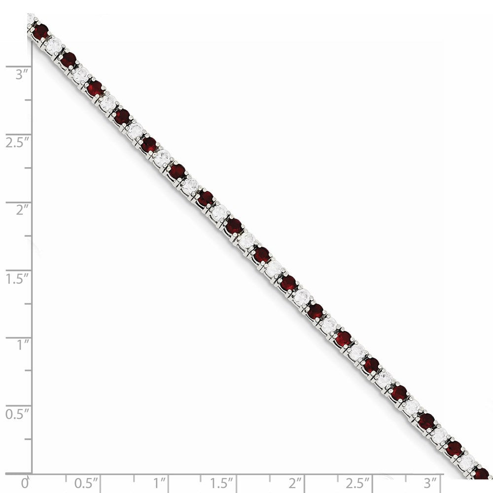 Sterling Silver Rhodium-plated Red Glass and CZ 7 inch Bracelet