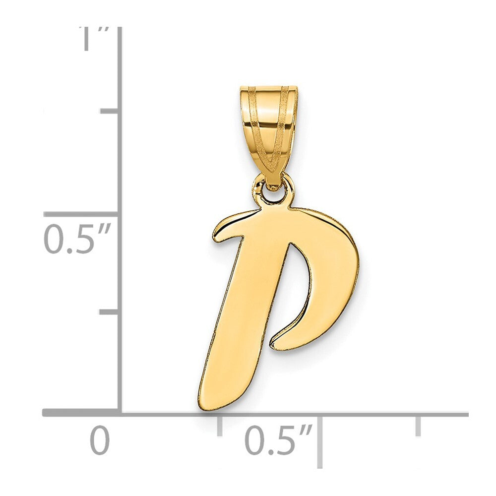 14k Yellow Gold Polished Script Letter P Initial Pendant for Women