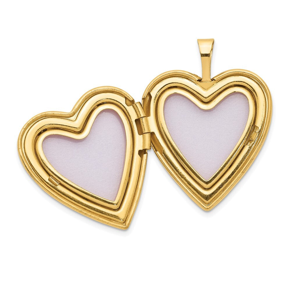 14k Yellow Gold 20mm Diamond Polished and Satin Heart Locket Pendant for Women