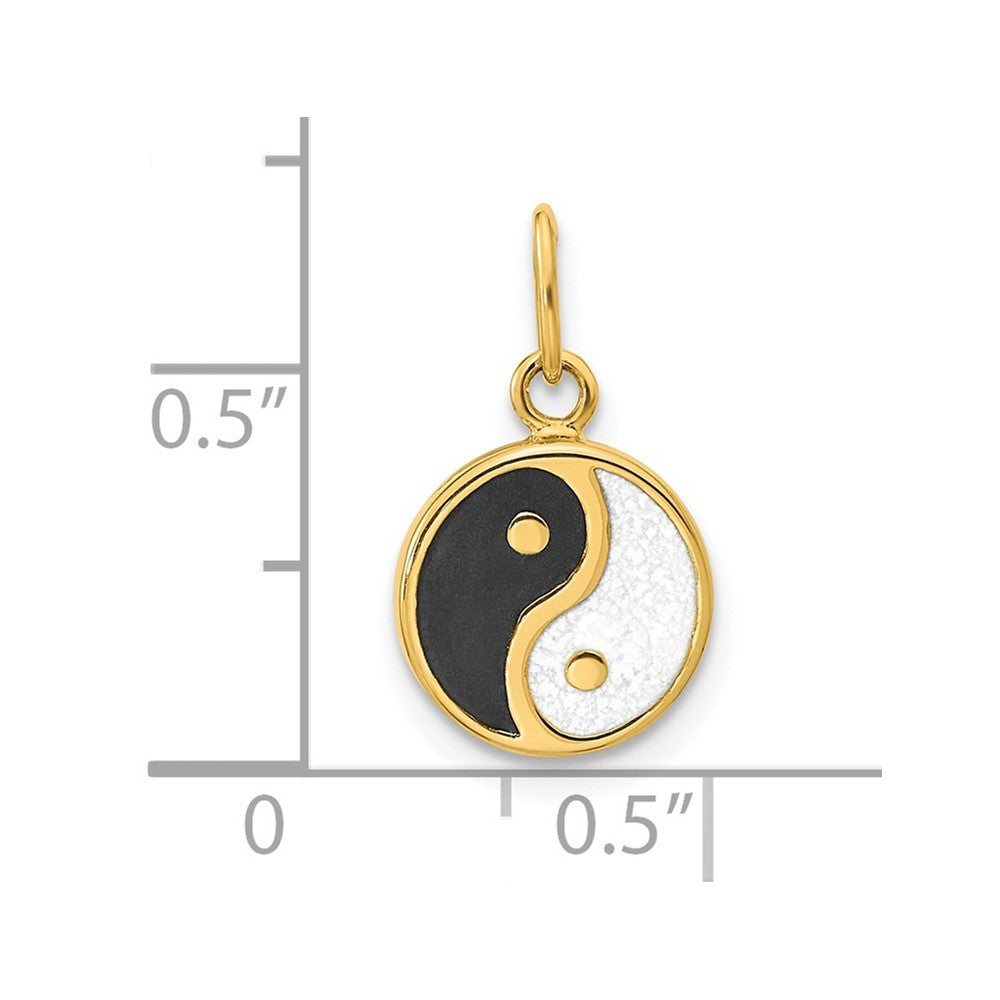 14k Yellow Gold Polished Black/White Enamel Yin and Yang Pendant