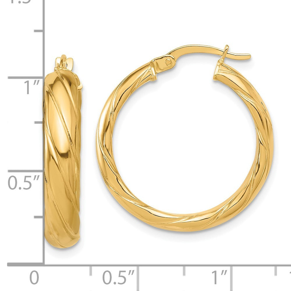 14k Yellow Gold Polished and Textured Hoop Earrings
