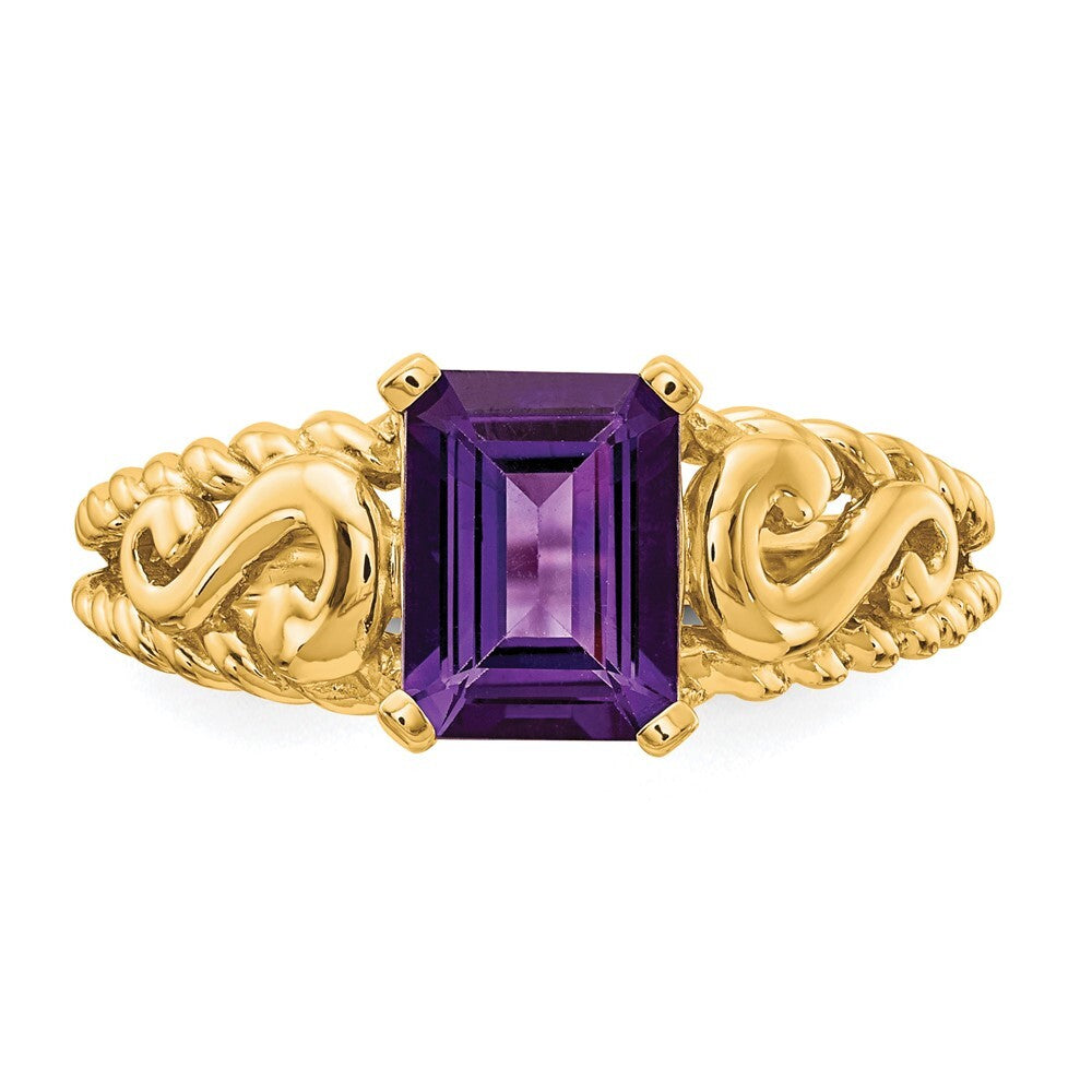 14K Yellow Gold 8x6mm Emerald Cut Amethyst ring
