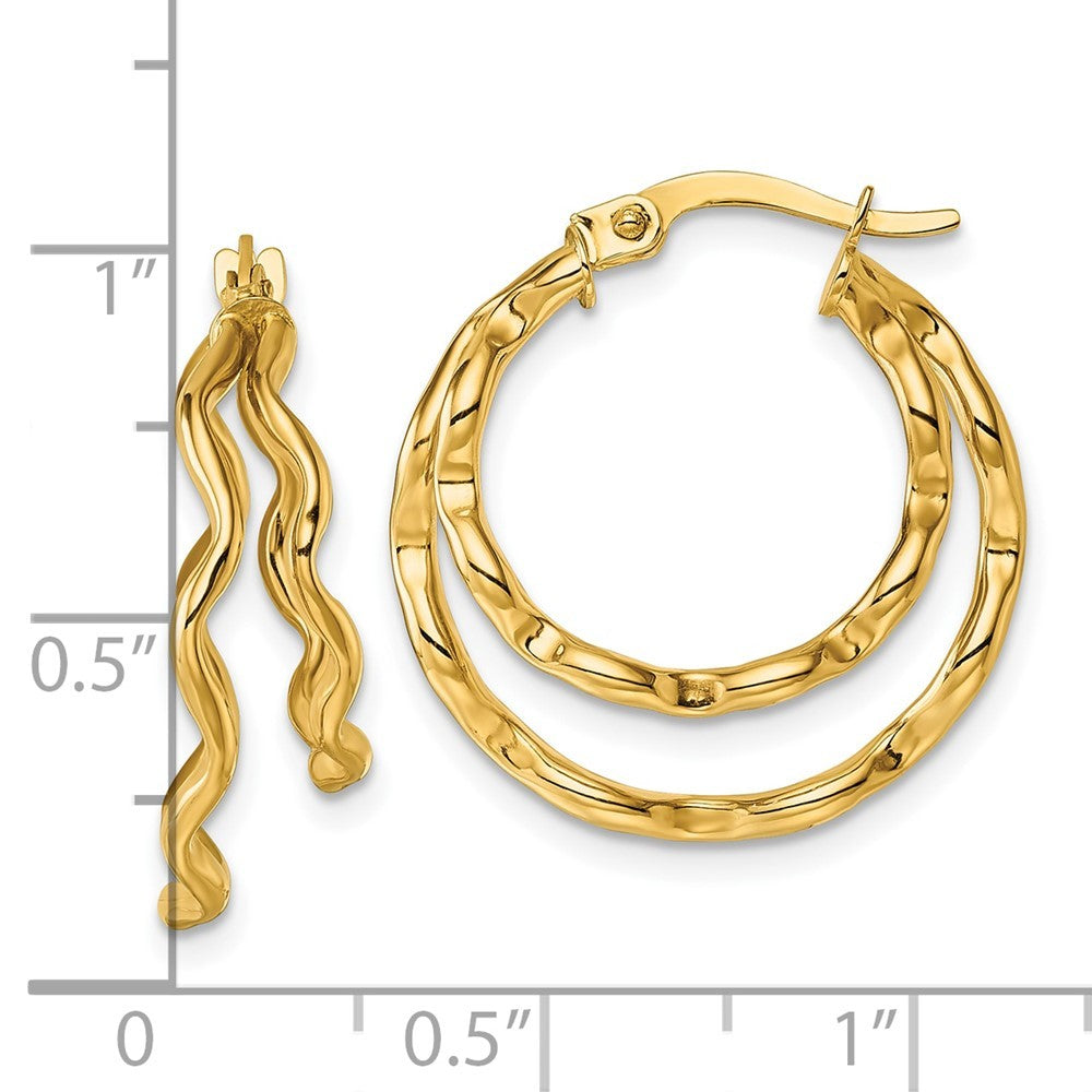 14k Yellow Gold Polished Wavy Double Circle Hoop Earrings