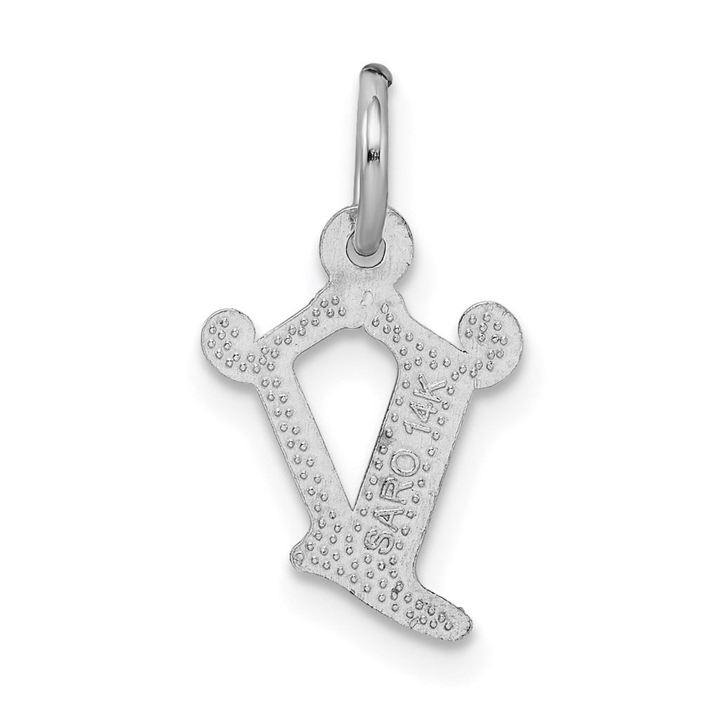 14k White Gold Diamond-cut Letter V Initial Charm Pendant