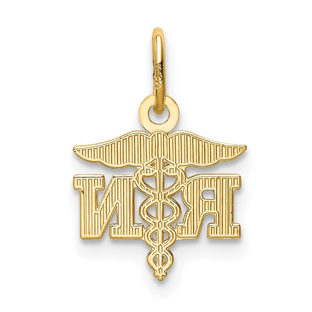 14k Yellow Gold Diamond-cut Polished RN Nurse Pendant