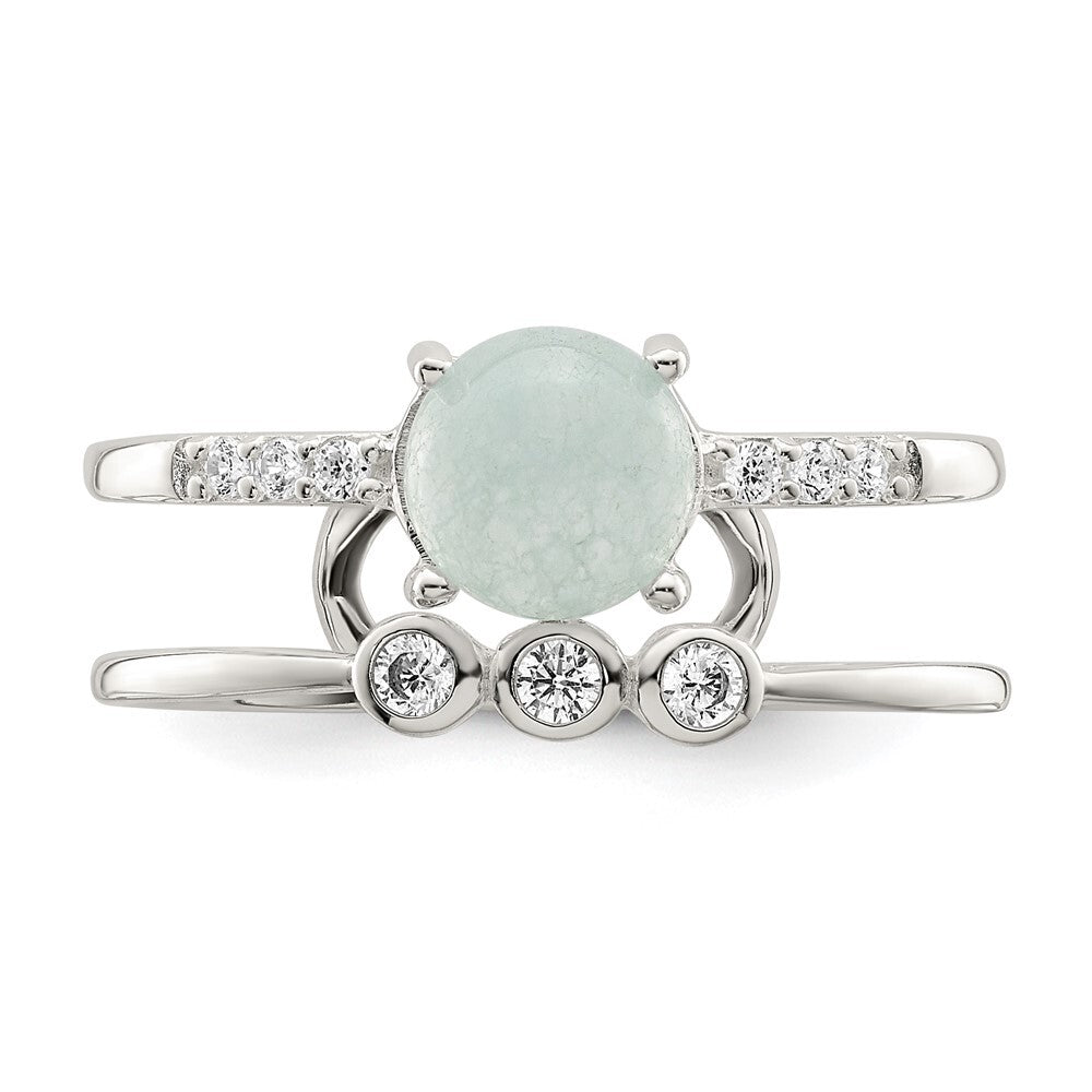 Sterling Silver Polished CZ and Light Blue Quartzite Double Ring Size 8