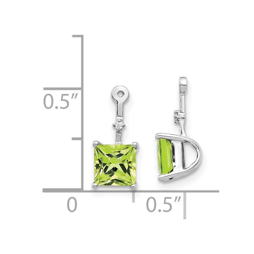 14k White Gold Diamond and Square Peridot Earring Jackets Gift for Women