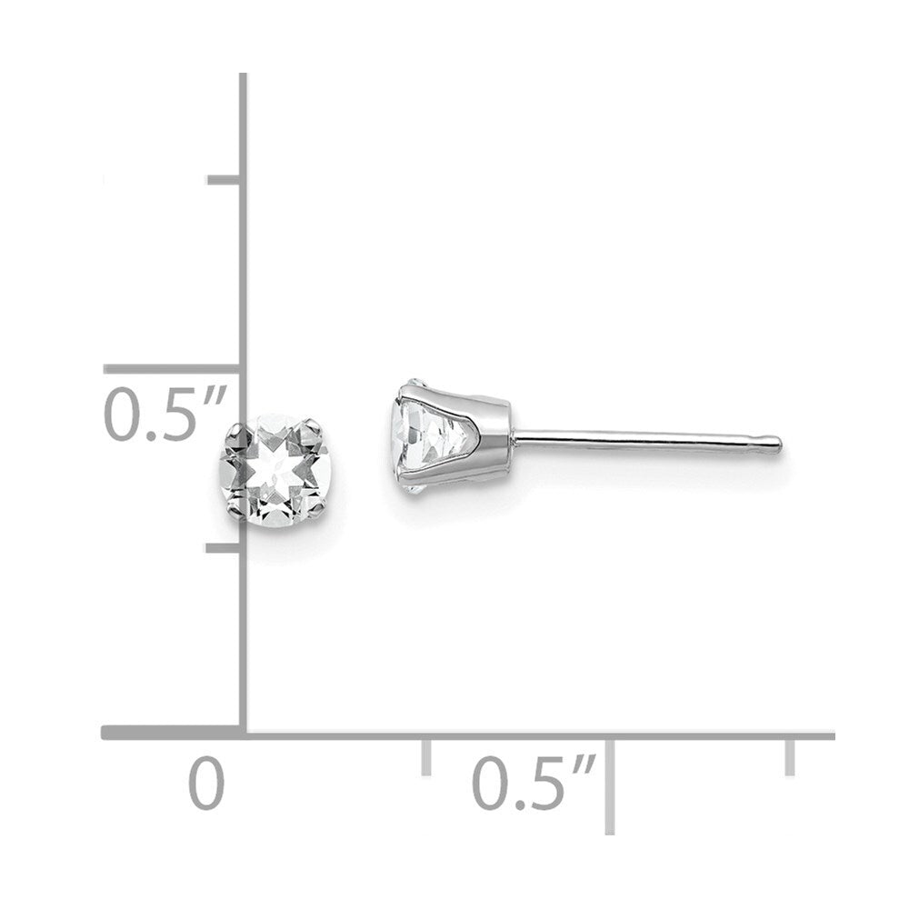 14k White Gold 4mm White Topaz Stud Earrings Gift for Women