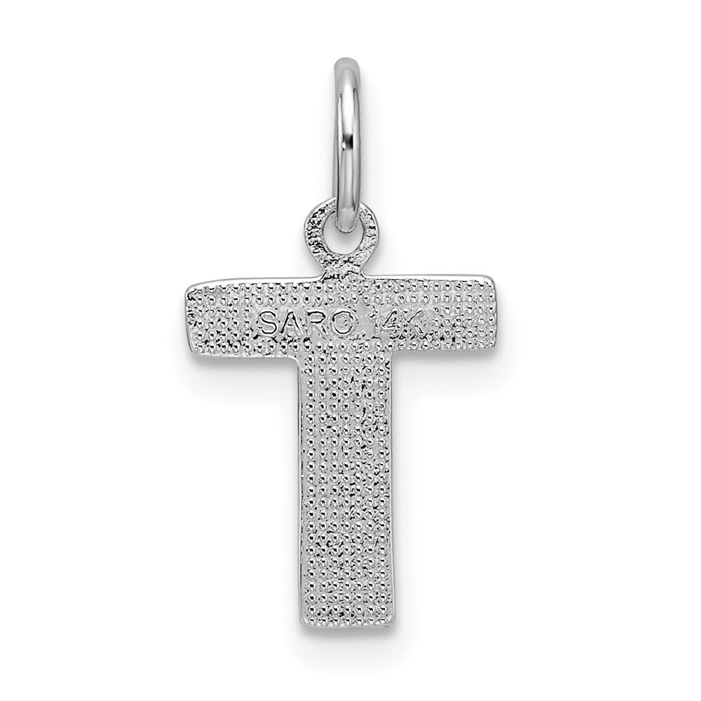 14k White Gold Satin Diamond-cut Letter T Initial Charm Pendant for Women
