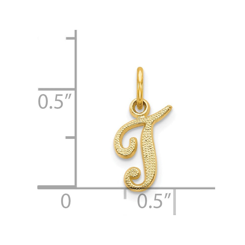 14k Yellow Gold Script Letter T Initial Charm Pendant for Women