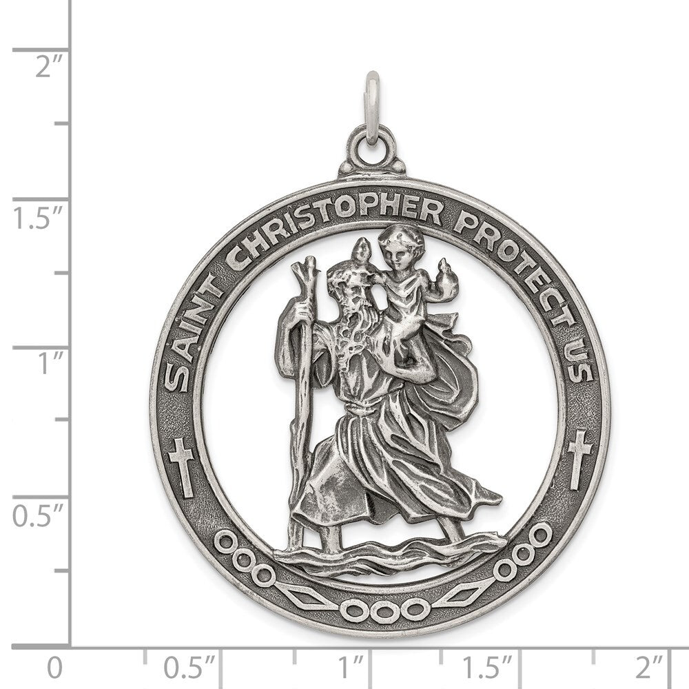 Sterling Silver Antiqued Saint Christopher Medal Pendant
