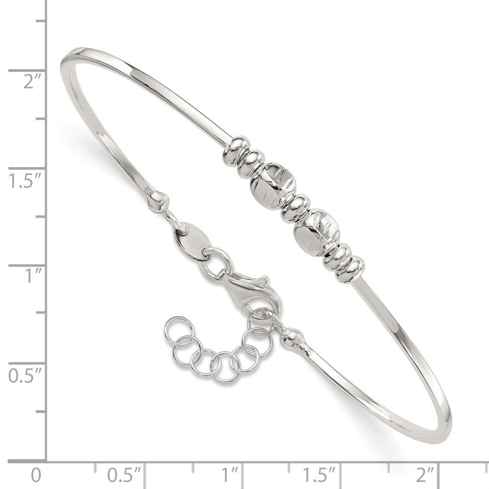 Sterling Silver Rhod-plated Polished Beads w/.75 in ext Bangle Bracelet