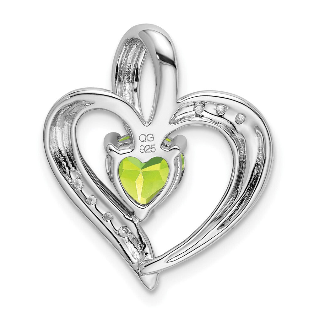 14k White Gold Peridot and Diamond Heart Pendant for Women