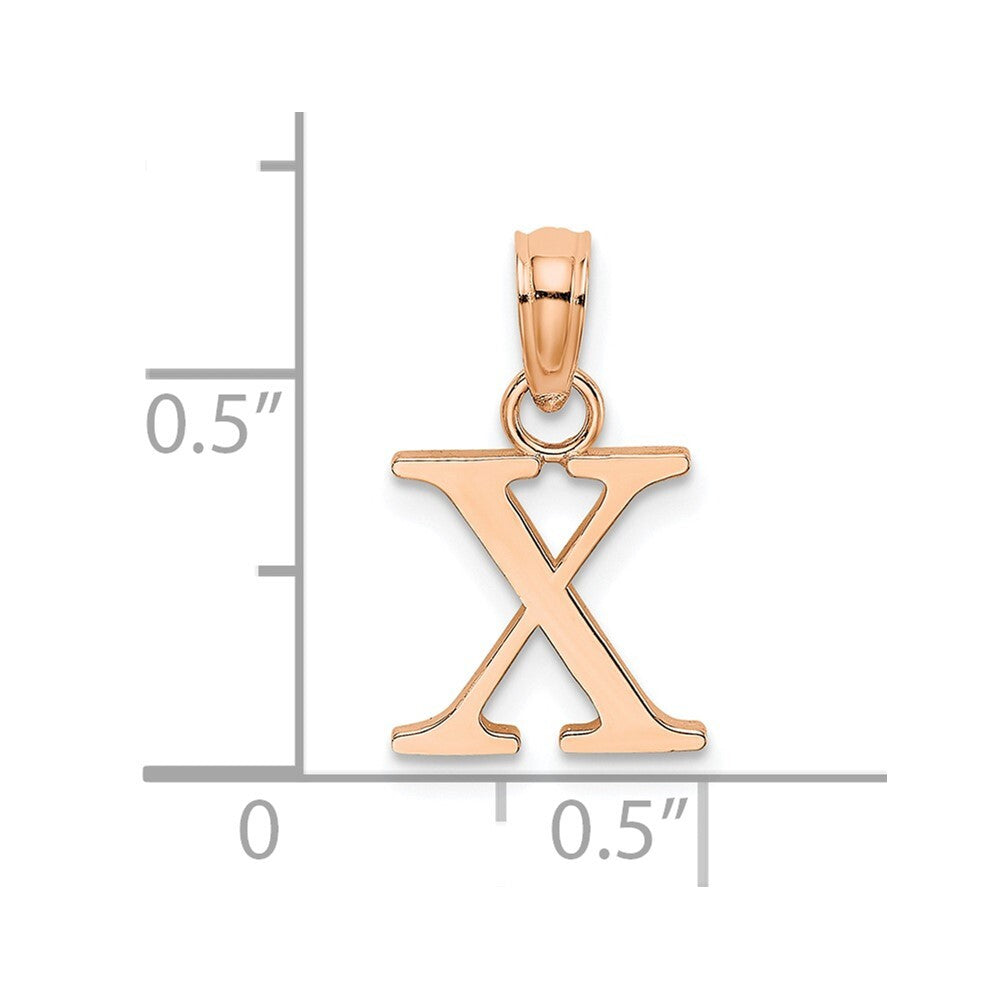 14k Rose Gold Polished Block Letter X Initial Pendant for Women