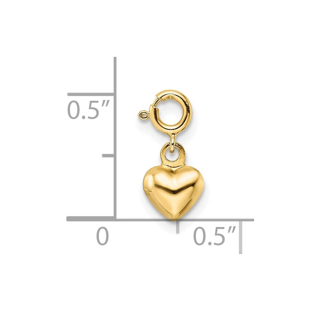 14k Yellow Gold Polished Heart Spring Ring Clasp Charm Pendant for Women