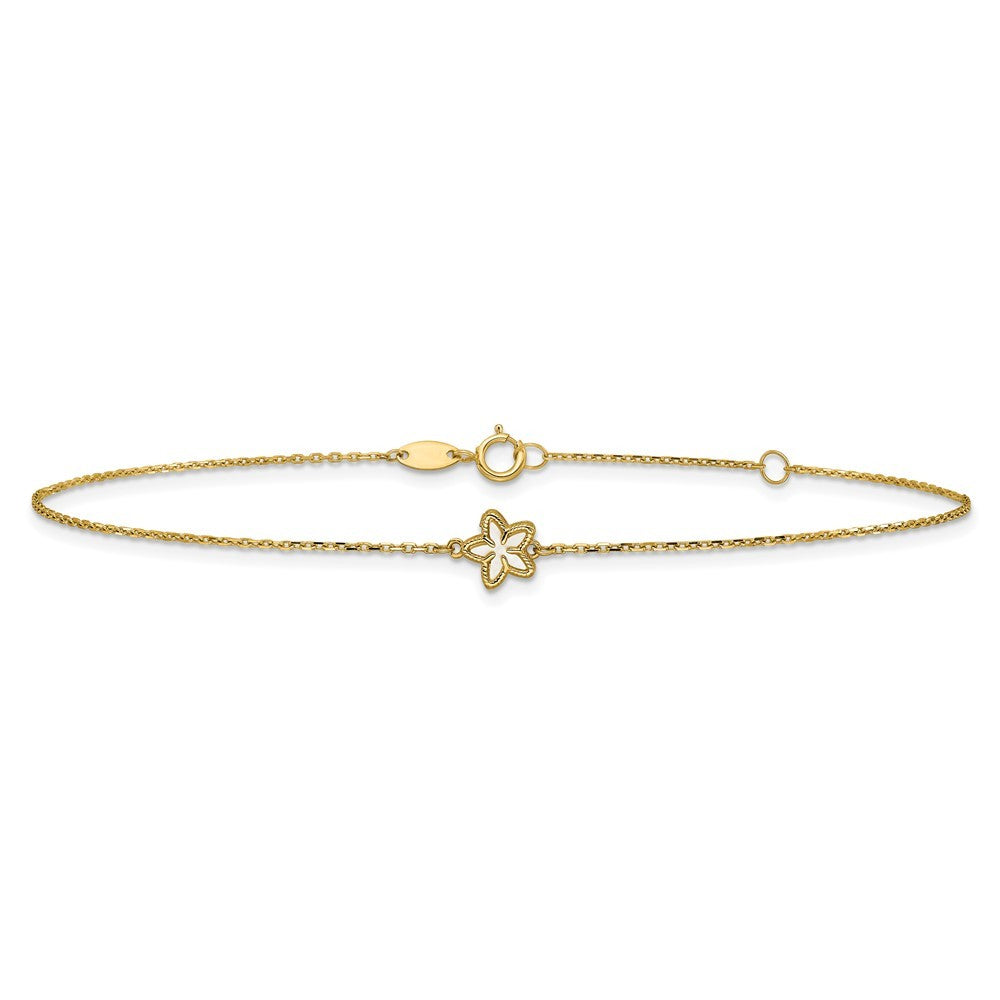 14k Yellow Gold Polished Mother of Pearl Flower 10" Anklet