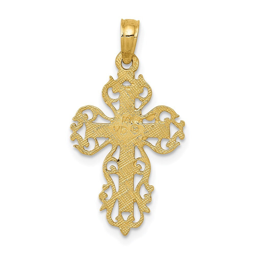 14k Yellow Gold Polished Filigree Cross Charm