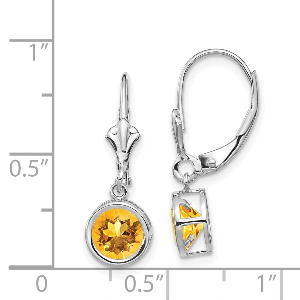 14k White Gold 6mm Citrine Dangle Earrings Leverback Gift for Women