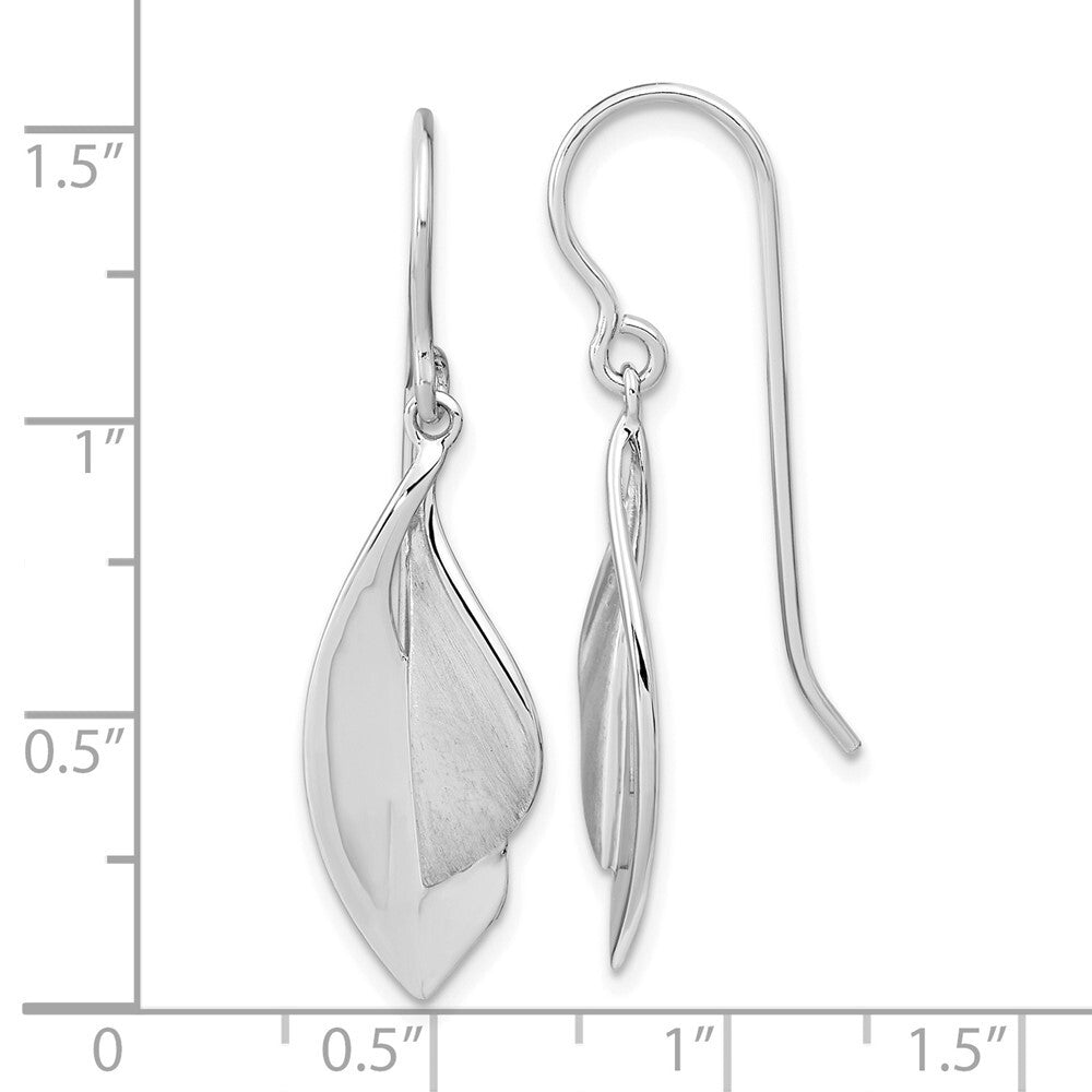 Sterling Silver RH plate Brushed and Polished Dangle Shephard Hook Earrings