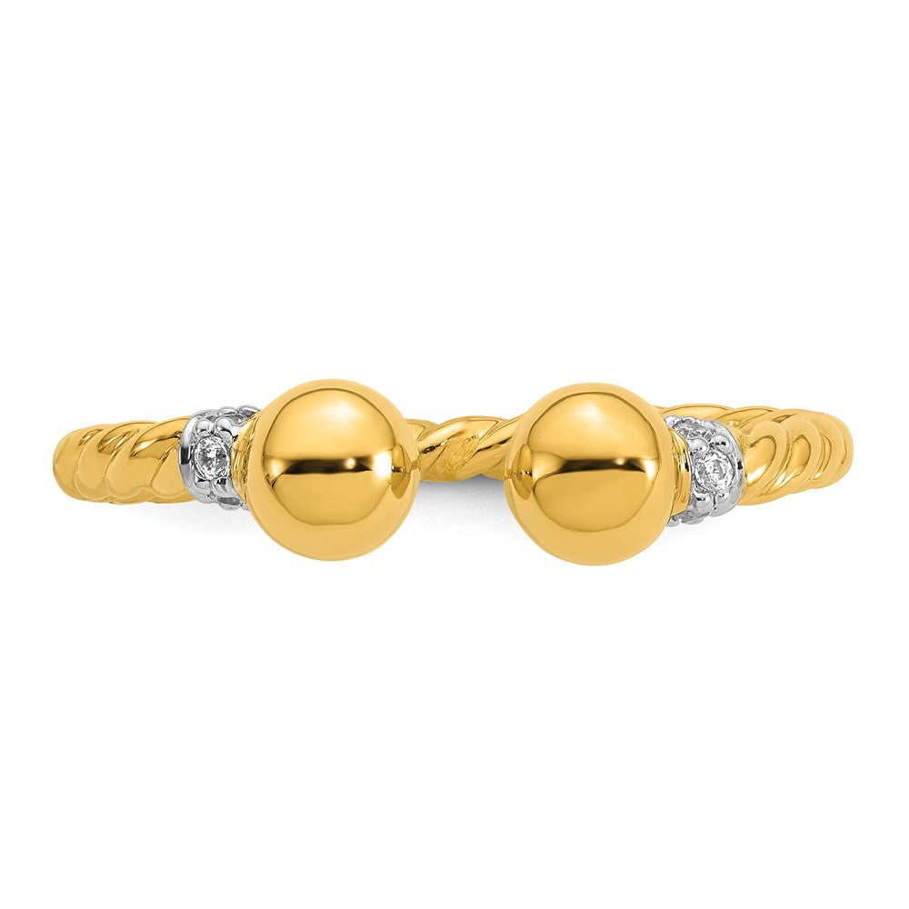 Sterling Silver Gold-plated Polished and Twisted CZ Ball End Size 8 Ring